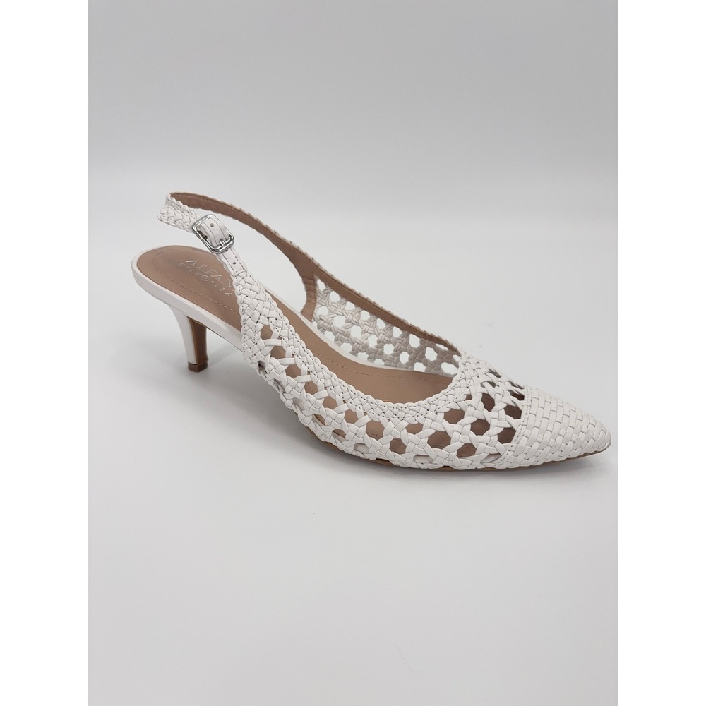 B15 Alfani Babbsy Woven Slingback Heels 8 White Pointed Toe‎ Kitten Heel Dressy